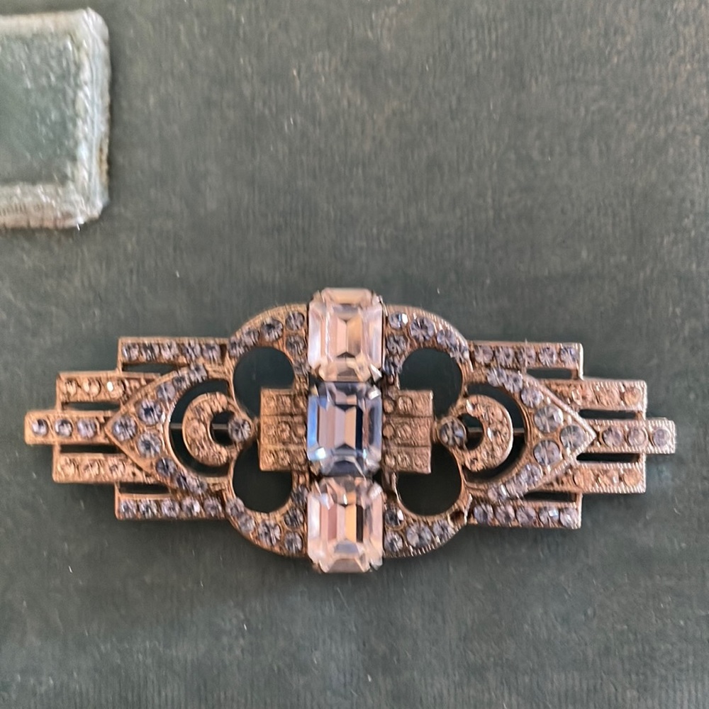 Vintage 80s Blue & Clear Brooch - Picture 1 of 3